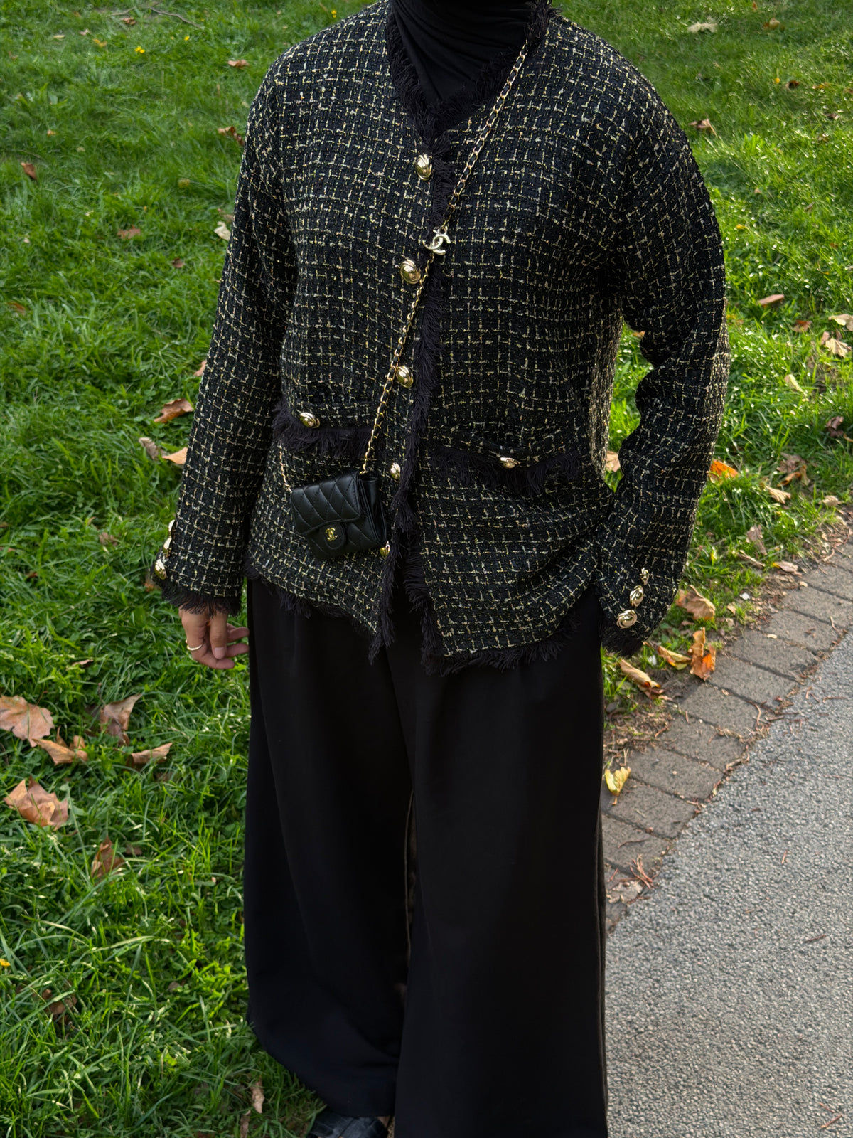 Tweed Fringe Trim Jacket Black