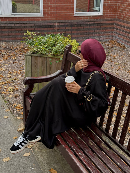 Black Wool Blend Jersey Closed Abaya