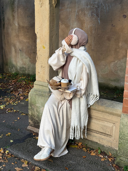 Cream Wool Blend Jersey Closed Abaya