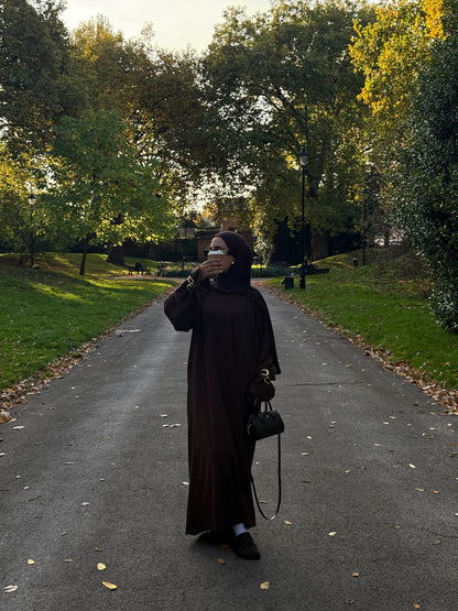 Brown Wool Blend Jersey Closed Abaya