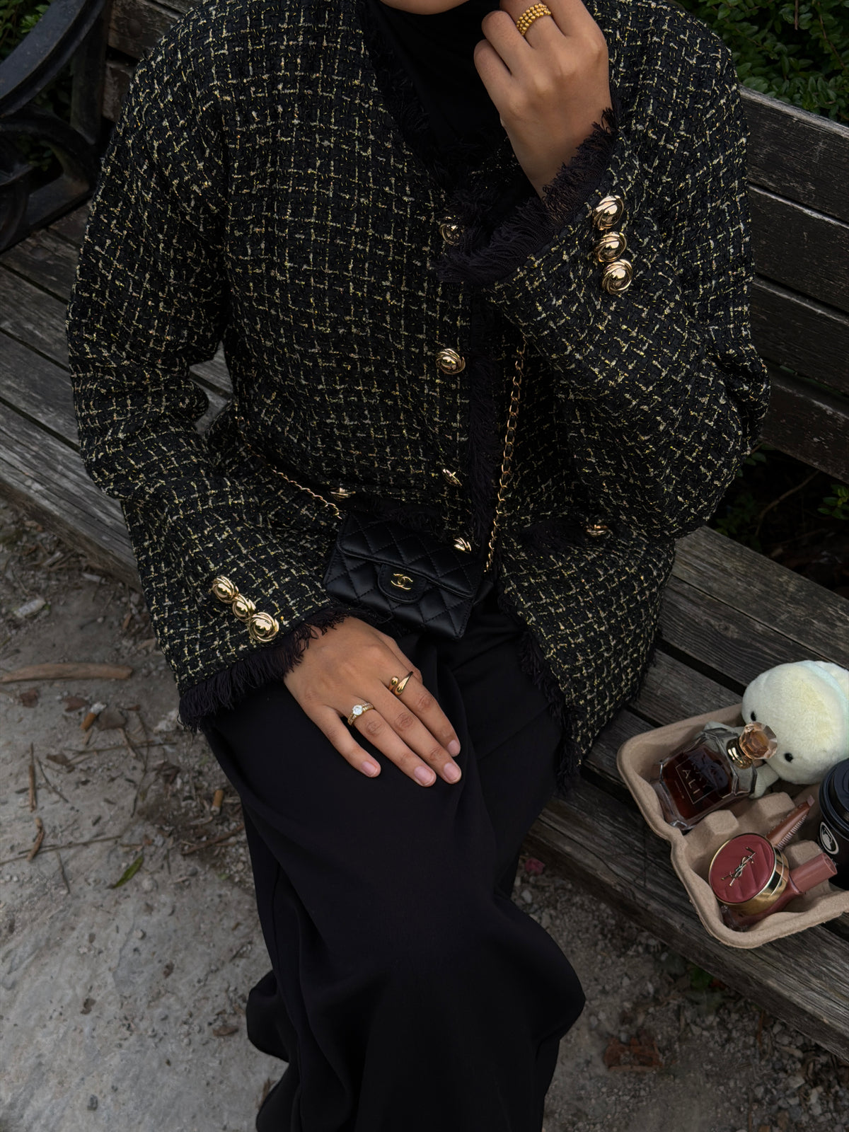 Tweed Fringe Trim Jacket Black