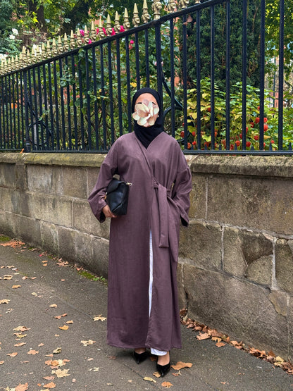 Belted Suede Abaya Truffle Brown