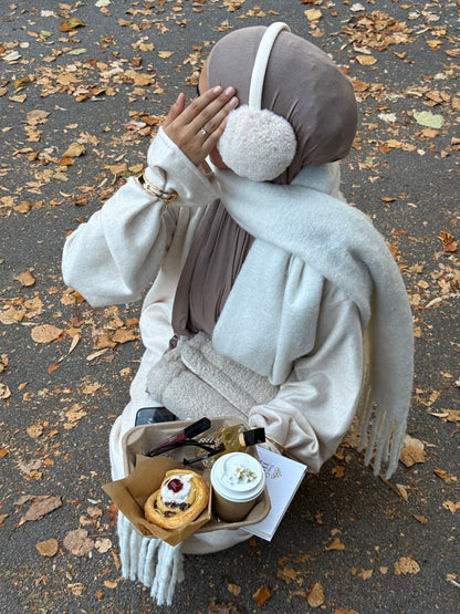 Cream Wool Blend Jersey Closed Abaya