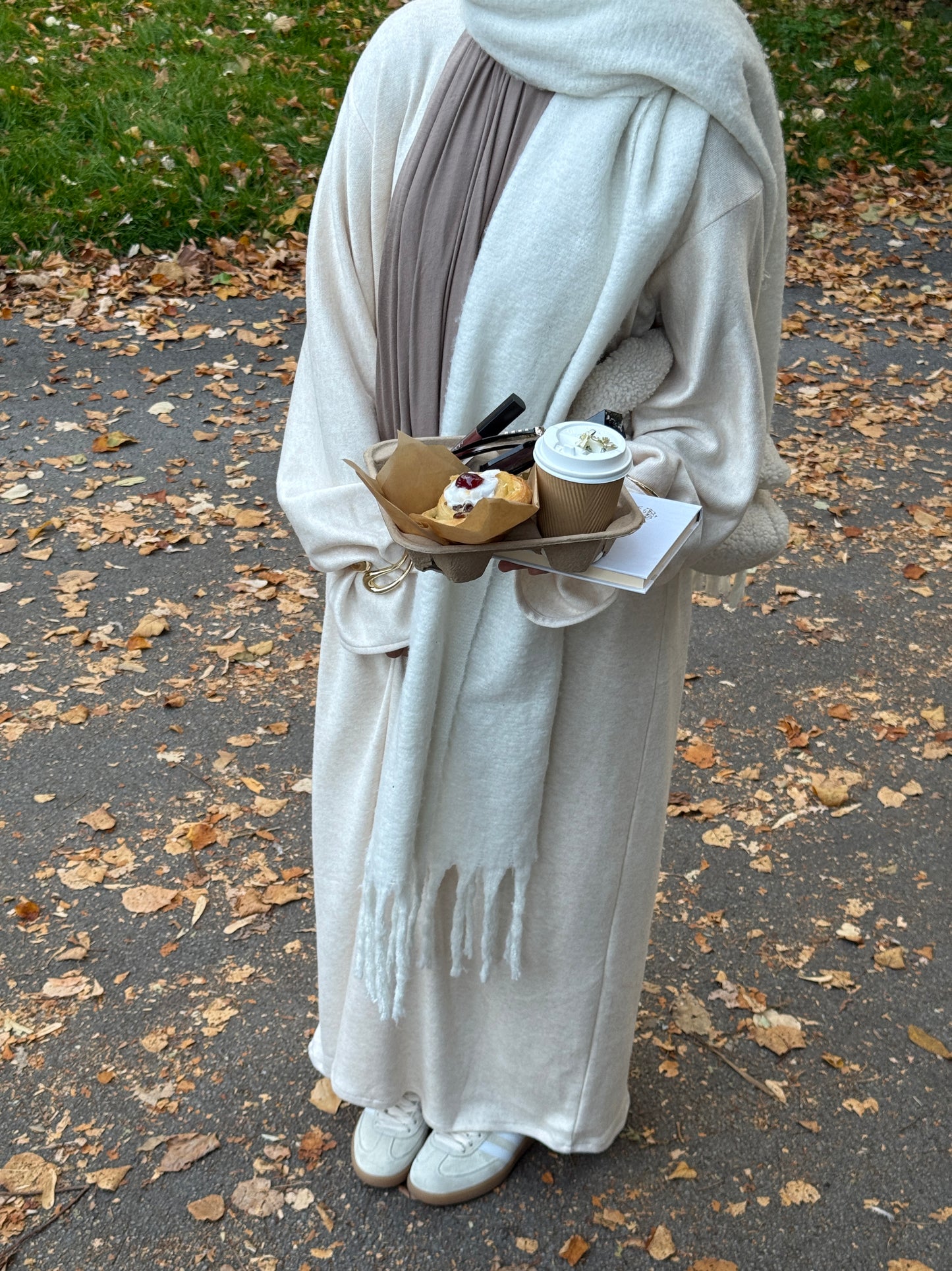 Cream Wool Blend Jersey Closed Abaya