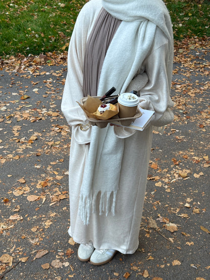 Cream Wool Blend Jersey Closed Abaya