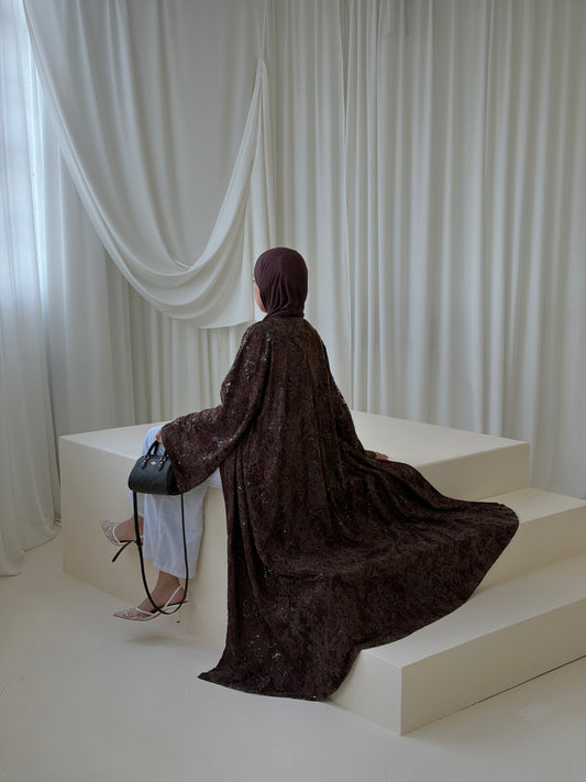 French Lace Stone Chocolate Brown