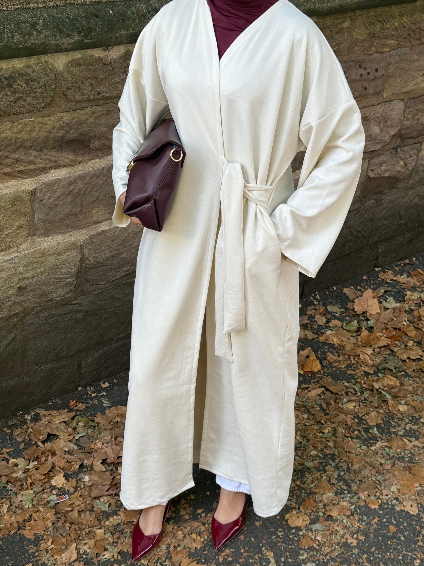 Belted Suede Abaya Candle Crème