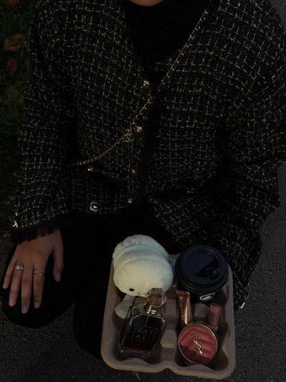 Tweed Fringe Trim Jacket Black