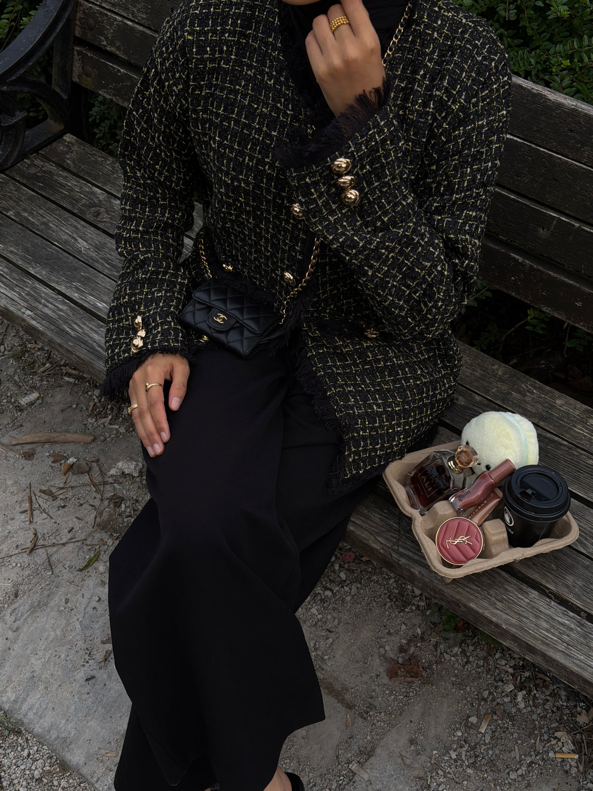 Tweed Fringe Trim Jacket Black
