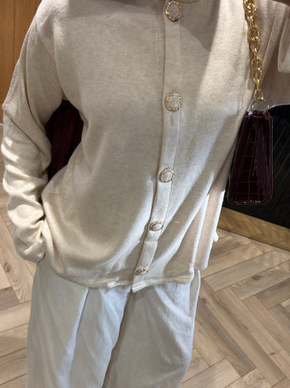 Pearl Button Cream Cardigan