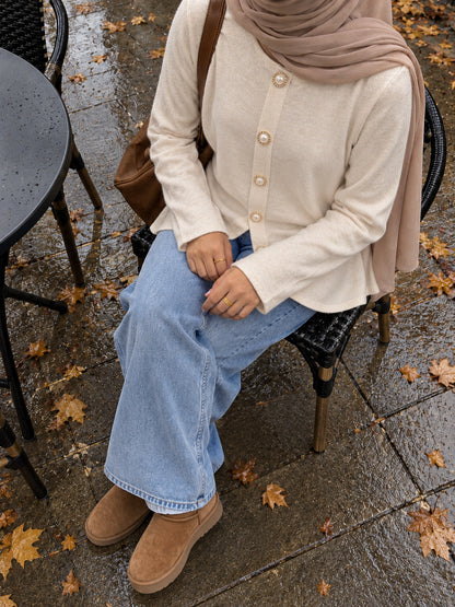 Pearl Button Cream Cardigan