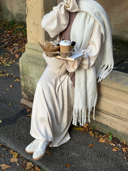 Cream Wool Blend Jersey Closed Abaya