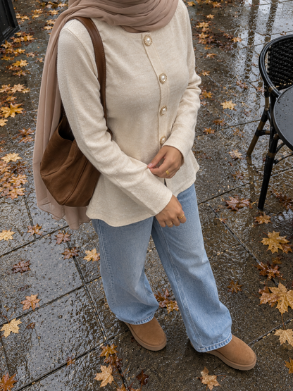 Pearl Button Cream Cardigan