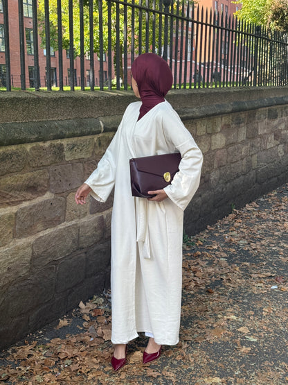 Belted Suede Abaya Candle Crème