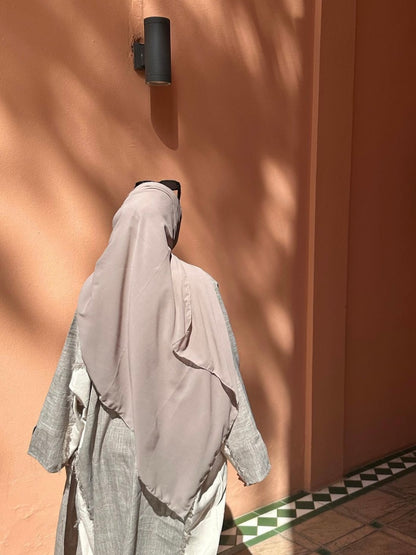 Taupe/ Beige Two Toned Frayed Open Abaya