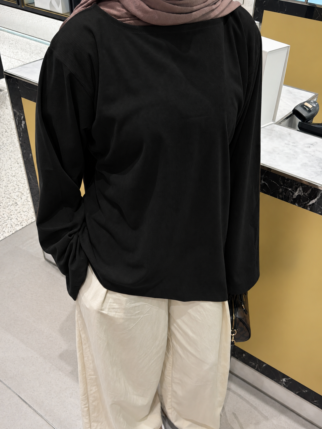 Corduroy Ribbed Asymmetric Top Black