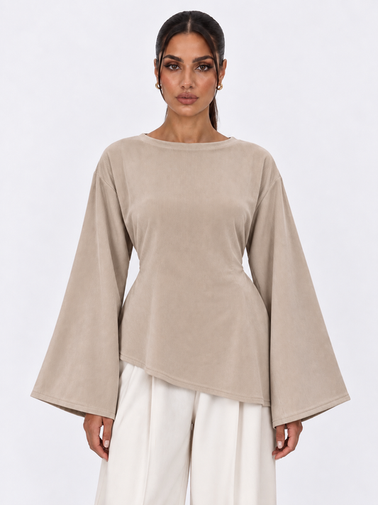 Corduroy Ribbed Asymmetric Top Nude