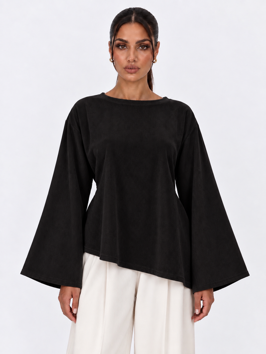 Corduroy Ribbed Asymmetric Top Black