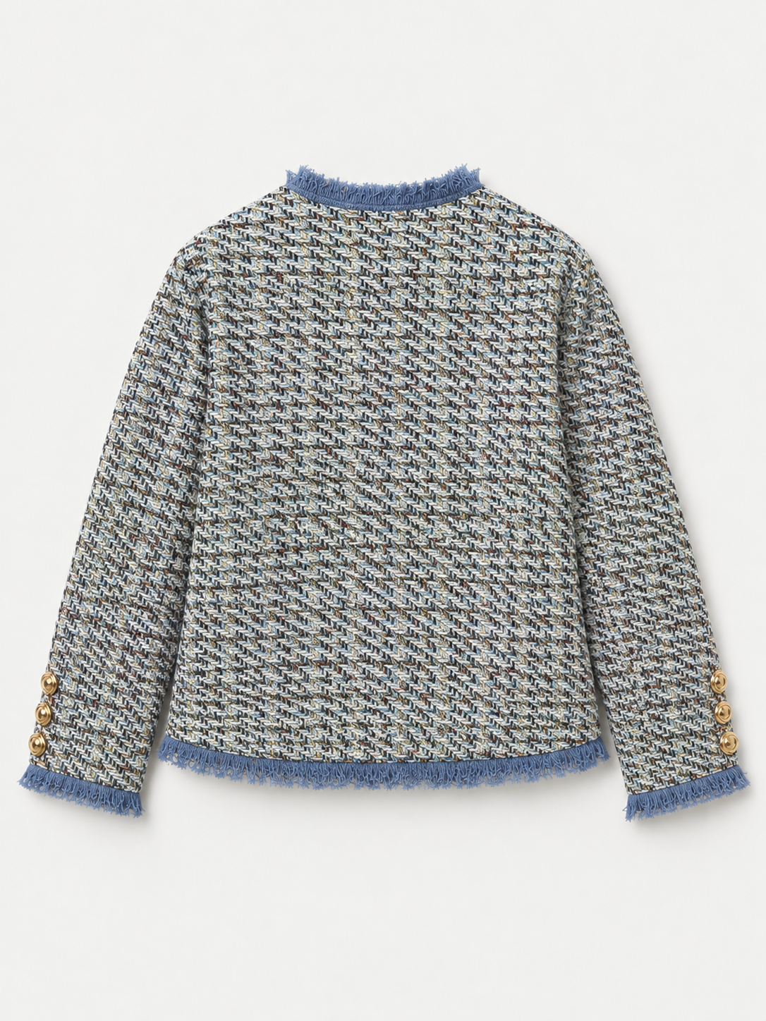 Tweed Fringe Trim Jacket Blue