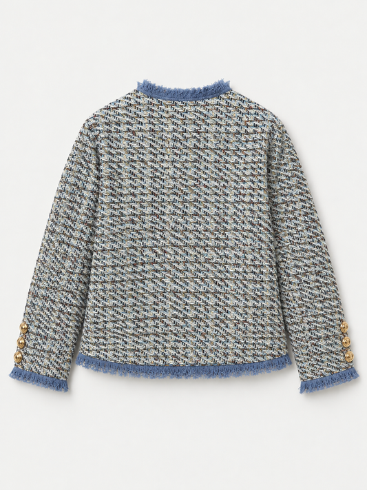 Tweed Fringe Trim Jacket Blue