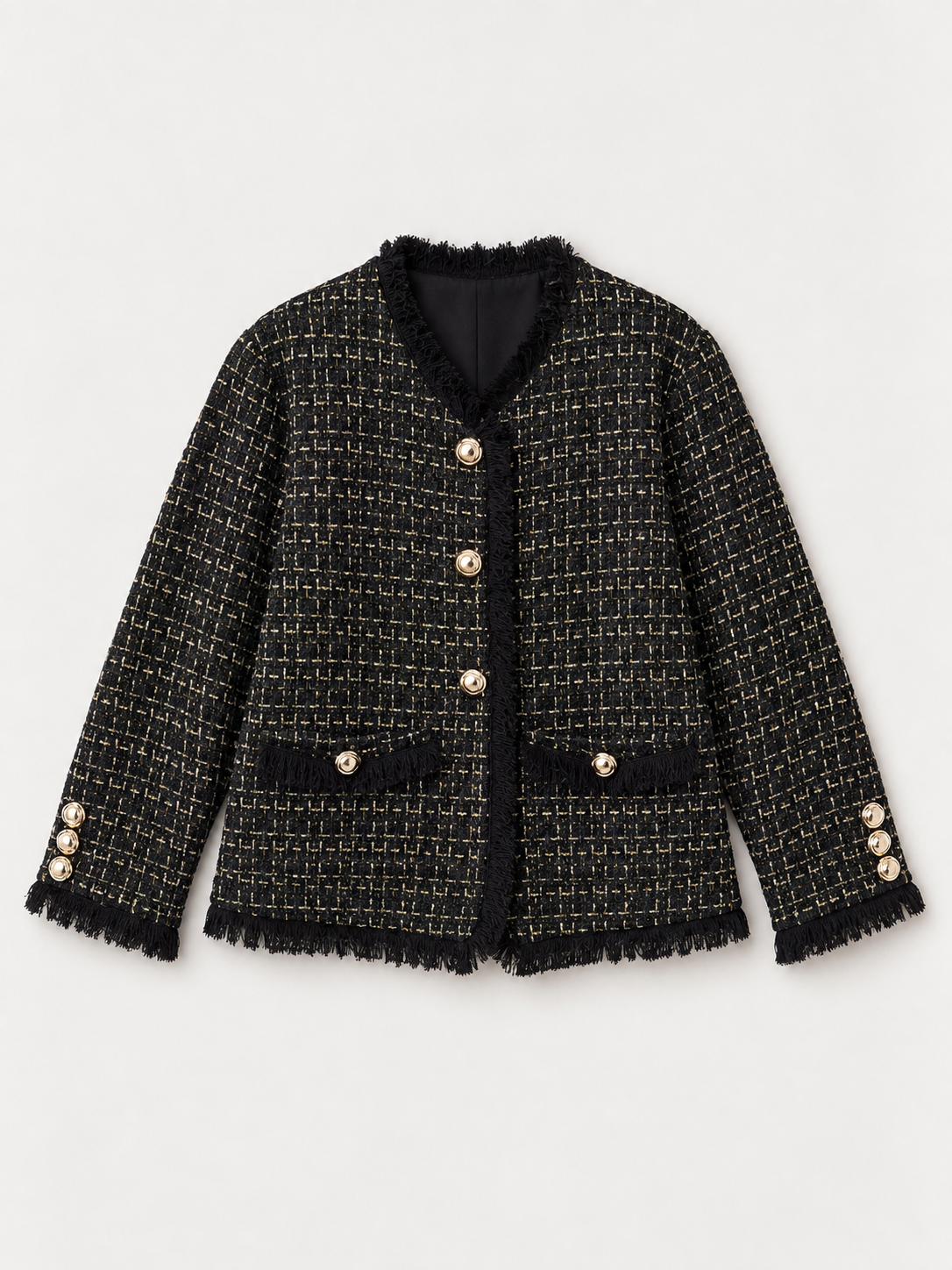 Tweed Fringe Trim Jacket Black