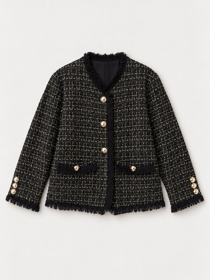 Tweed Fringe Trim Jacket Black