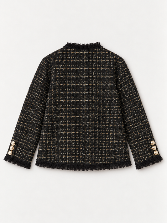 Tweed Fringe Trim Jacket Black
