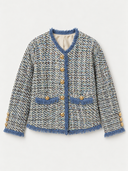 Tweed Fringe Trim Jacket Blue