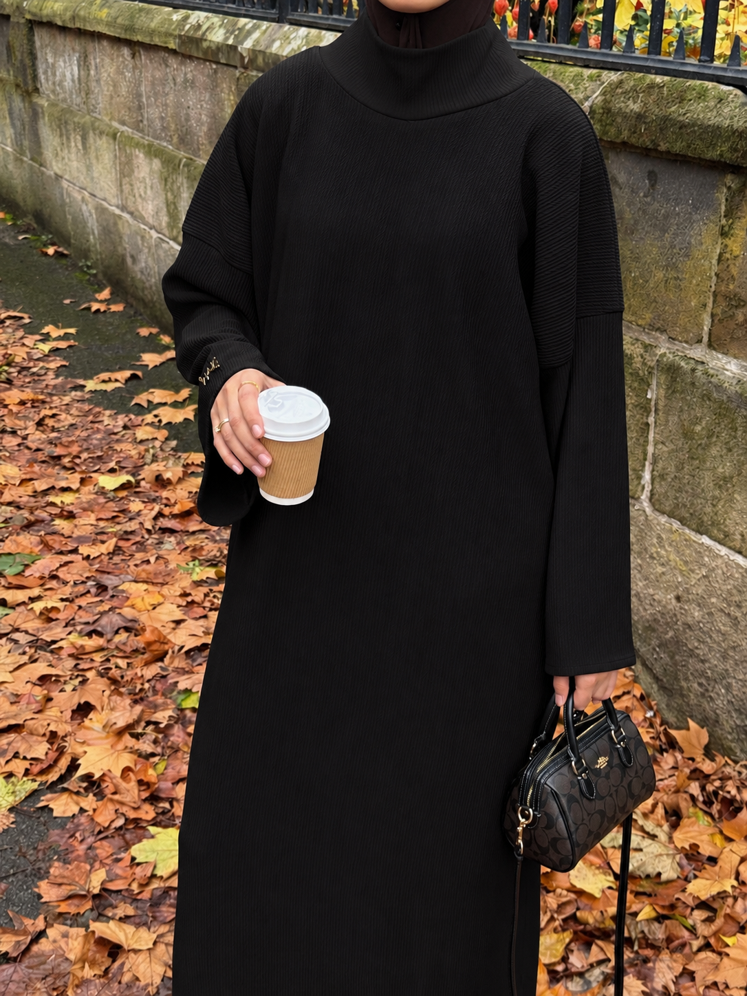 Ribbed Polo Neck Abaya