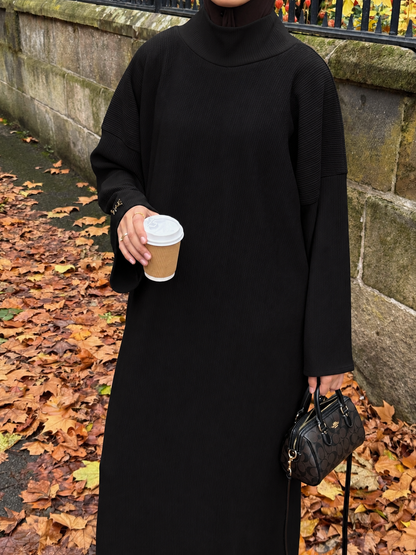 Ribbed Polo Neck Abaya