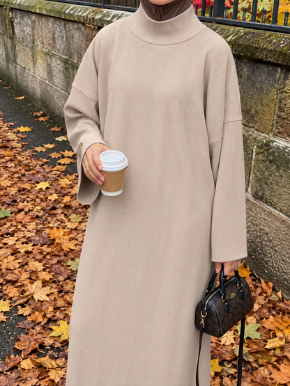 Ribbed Polo Neck Abaya
