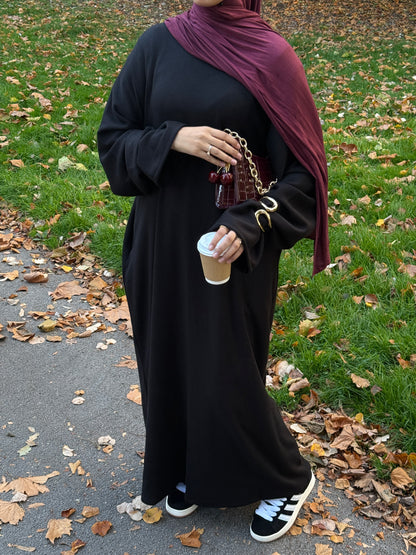 Black Wool Blend Jersey Closed Abaya