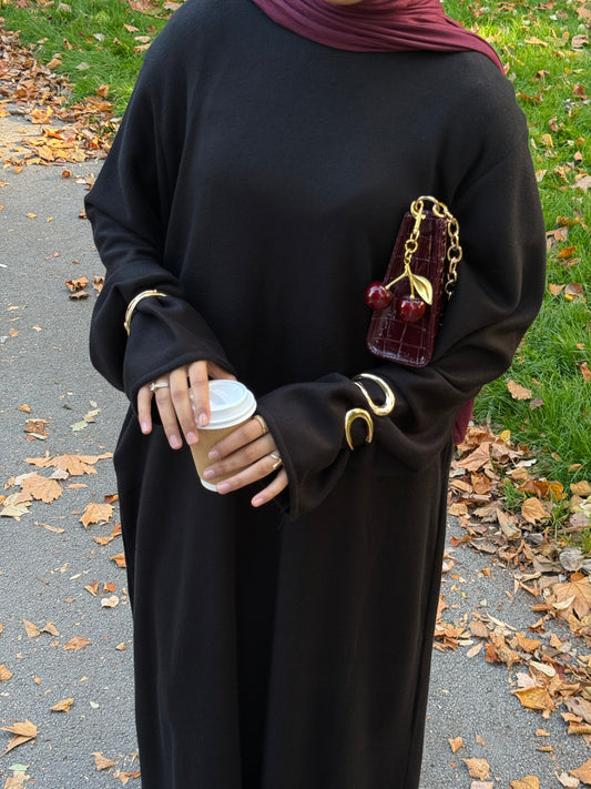 Black Wool Blend Jersey Closed Abaya
