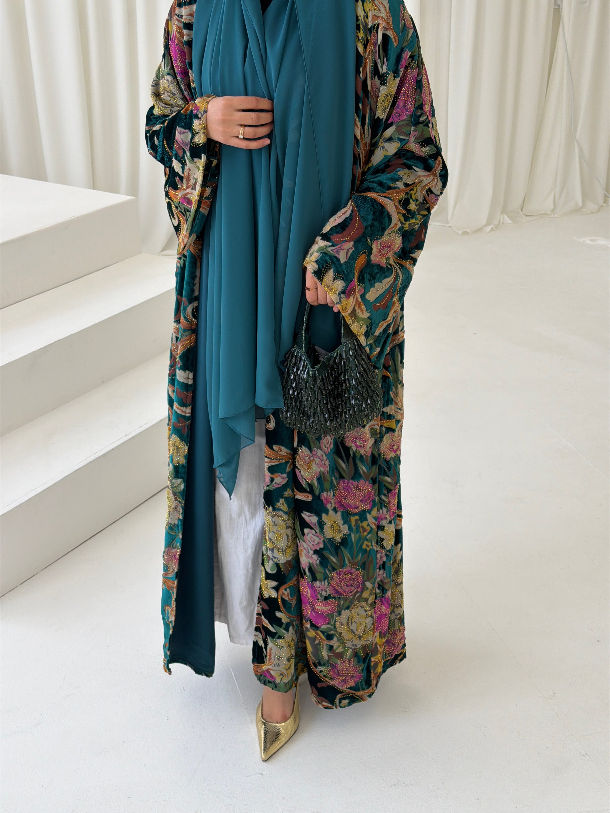 Floral Devoré Teal