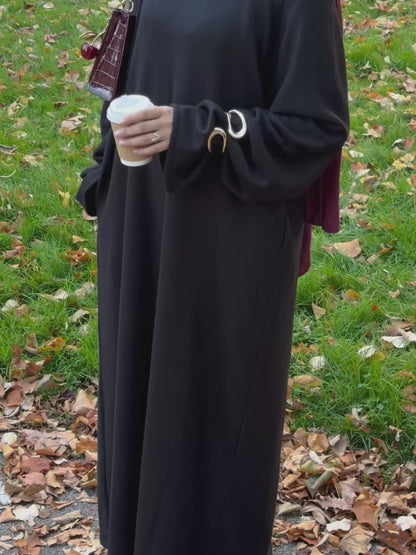 Black Wool Blend Jersey Closed Abaya